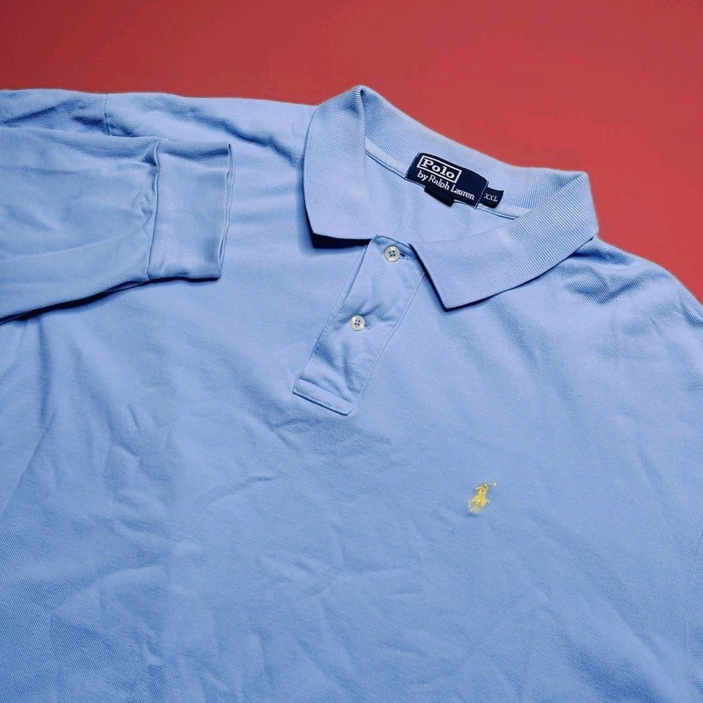 Polo Ralph Lauren Long Sleeve Polo Shirt Light Blue Mens XXL Embroidered Pony